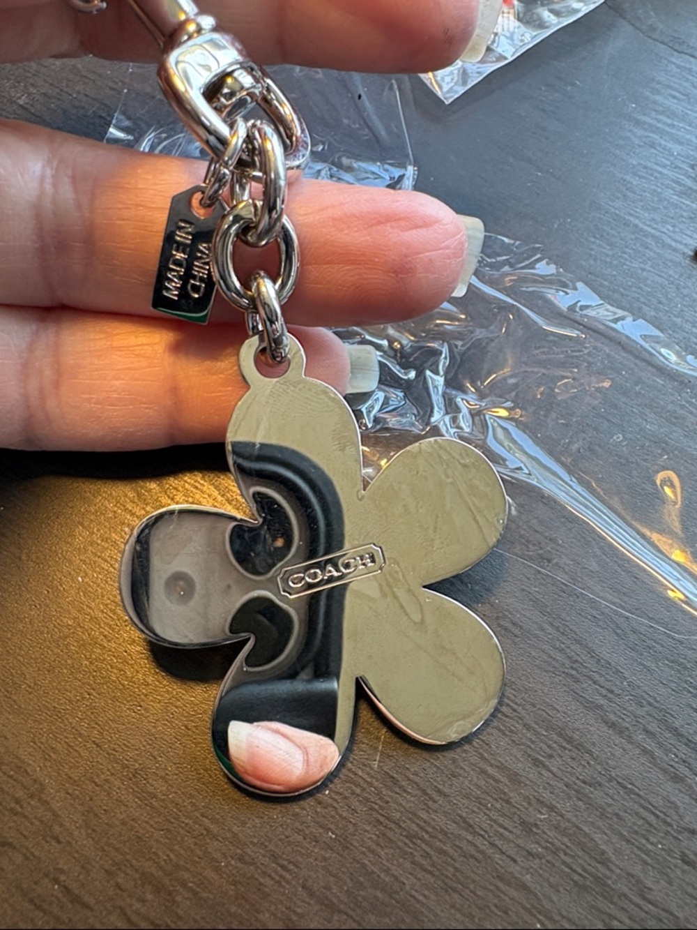 Coach Orange Enamel Flower Key Charm/Bag Jewelry with Silver Hardware - Picture 4 of 5